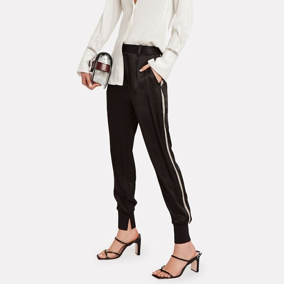 3.1 Phillip Lim Pants Side Silver Beaded Stripe Satin High Rise Jogger Slit Hem - Picture 1 of 13